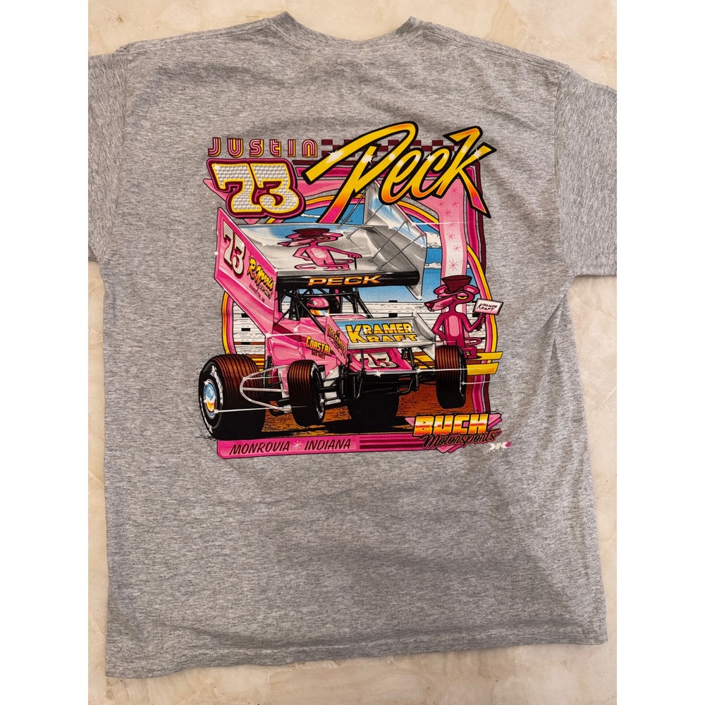 Justin Peck 73 Buch Motorsports Sprint Car Racing T-Shirt Gray Large